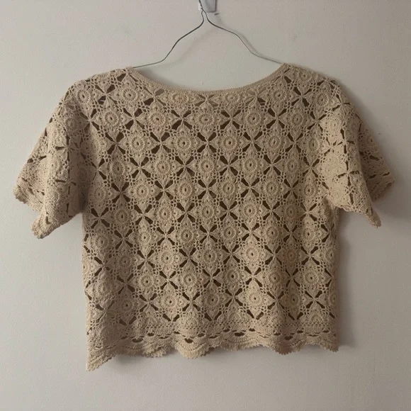Sezane Dorine Top in Latte Tan Size XS Crochet Lace Blouse Cotton Tee Shirt - Picture 12 of 15
